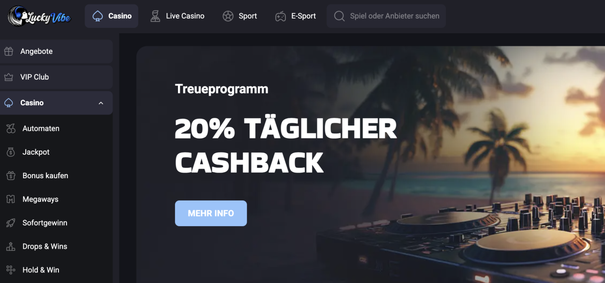 LuckyVibe Cashback Bonus
